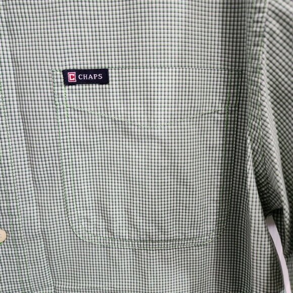 CHAPS Easy Care Green Check Plaid Short Sleeve Button Down Shirt Size Medium - Picture 6 of 9